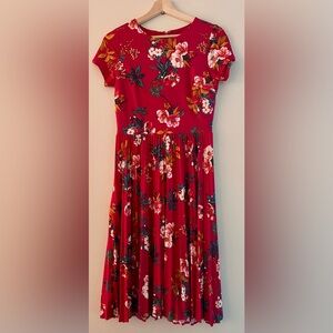 LOFT Pink Pleated Sundress with Flutter Sleeves